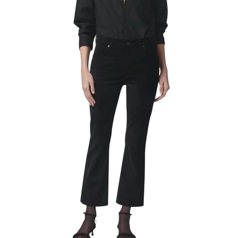 NWT Citizens of Humanity Isola Black Velvet Cropped Boot Flared Jeans - 30